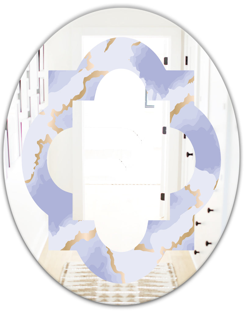 DesignQ Pastel Blue And Gold Abstract Shapes Pattern - Modern Round Or Oval Wall Mirror - Quatrefoil