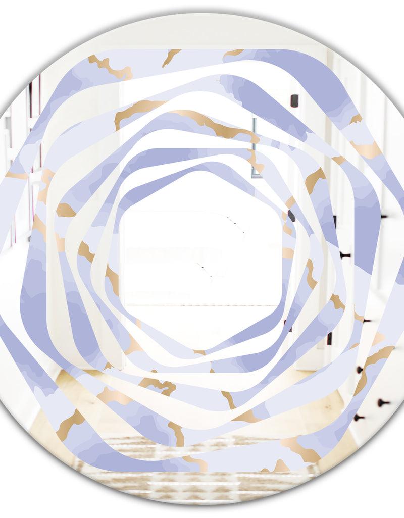 DesignQ Pastel Blue And Gold Abstract Shapes Pattern - Modern Round Or Oval Wall Mirror - Whirl
