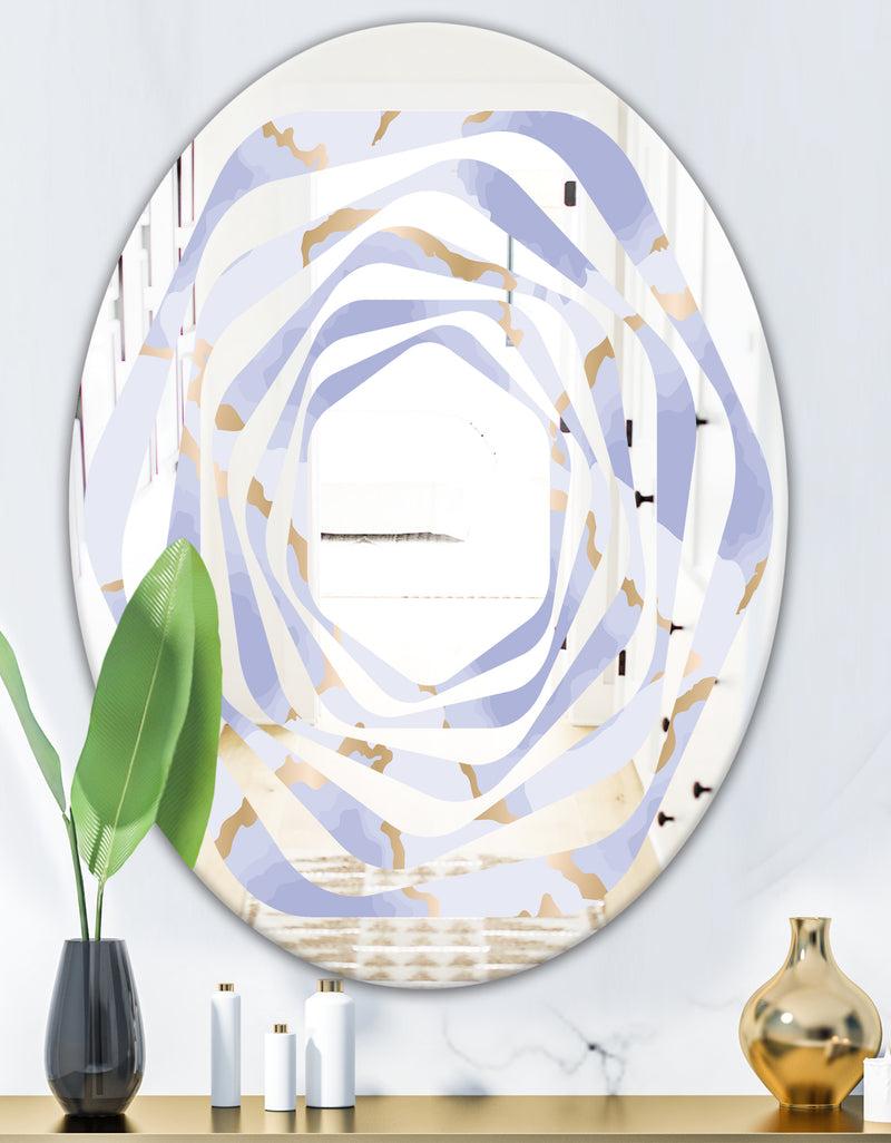 DesignQ Pastel Blue And Gold Abstract Shapes Pattern - Modern Round Or Oval Wall Mirror - Whirl