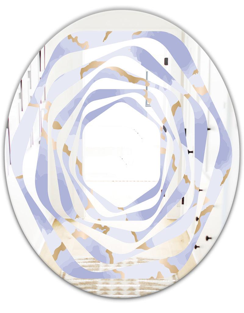 DesignQ Pastel Blue And Gold Abstract Shapes Pattern - Modern Round Or Oval Wall Mirror - Whirl