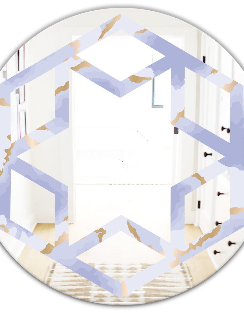 DesignQ Pastel Blue And Gold Abstract Shapes Pattern - Modern Round Or Oval Wall Mirror - Hexagon Star