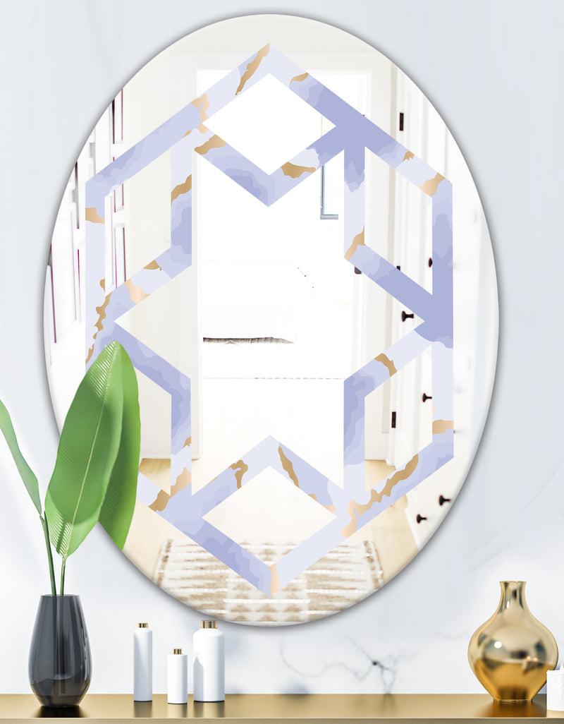 DesignQ Pastel Blue And Gold Abstract Shapes Pattern - Modern Round Or Oval Wall Mirror - Hexagon Star