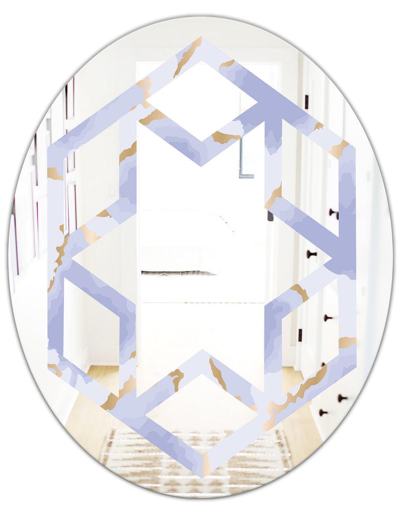 DesignQ Pastel Blue And Gold Abstract Shapes Pattern - Modern Round Or Oval Wall Mirror - Hexagon Star