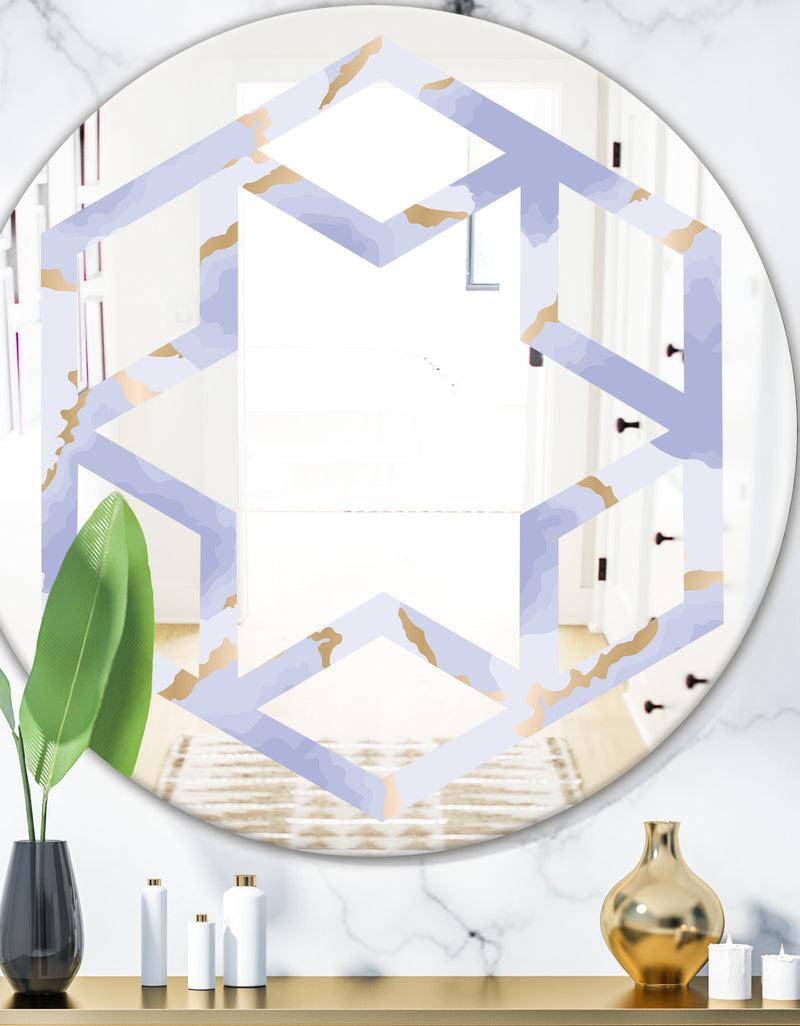 DesignQ Pastel blue and gold abstract shapes pattern - Modern Round or Oval Wall Mirror - Hexagon Star
