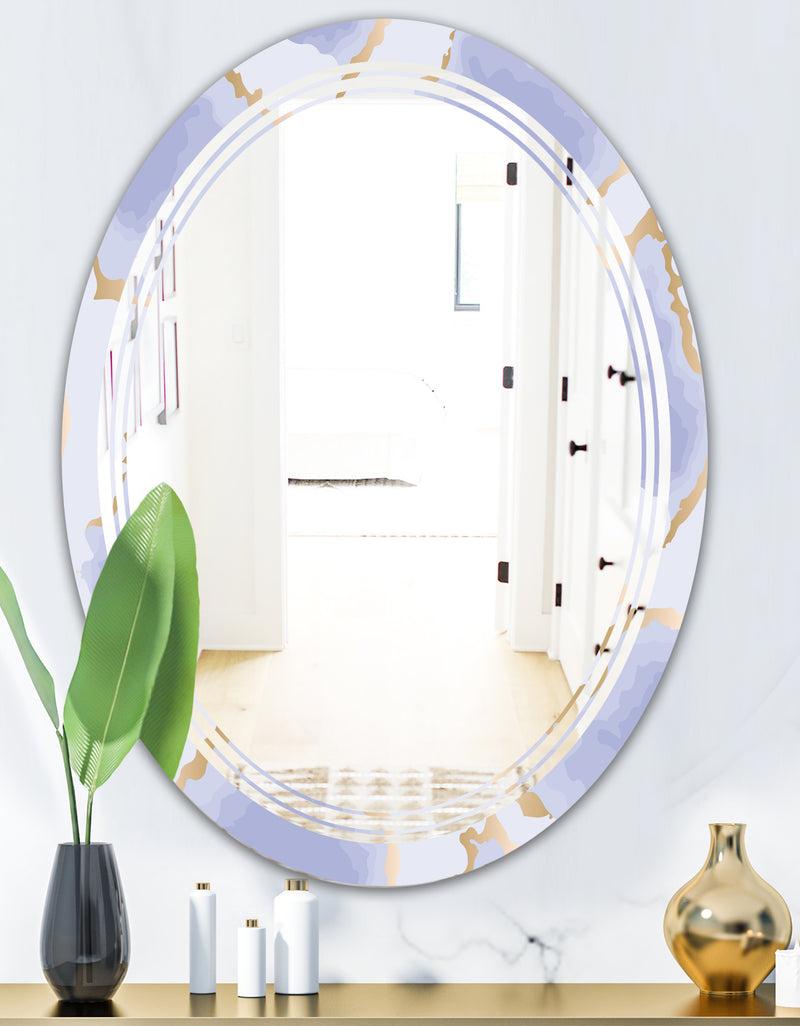 DesignQ Pastel Blue And Gold Abstract Shapes Pattern - Modern Round Or Oval Wall Mirror - Triple C