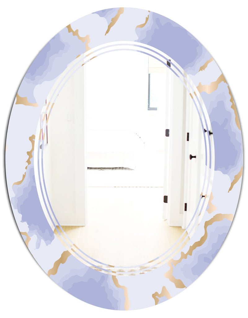 DesignQ Pastel Blue And Gold Abstract Shapes Pattern - Modern Round Or Oval Wall Mirror - Triple C