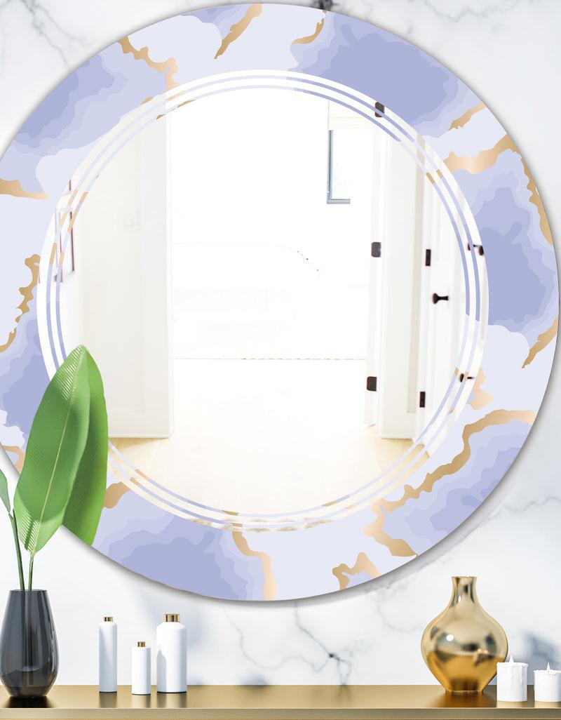 DesignQ Pastel blue and gold abstract shapes pattern - Modern Round or Oval Wall Mirror - Triple C