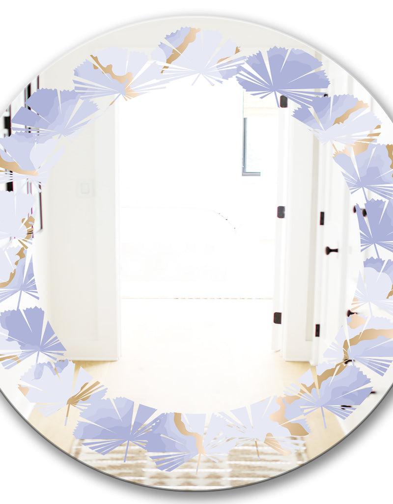 DesignQ Pastel Blue And Gold Abstract Shapes Pattern - Modern Round Or Oval Wall Mirror - Leaves
