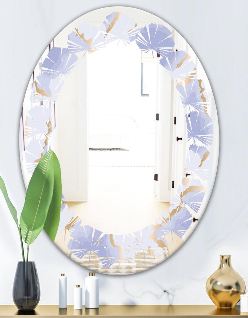 DesignQ Pastel Blue And Gold Abstract Shapes Pattern - Modern Round Or Oval Wall Mirror - Leaves