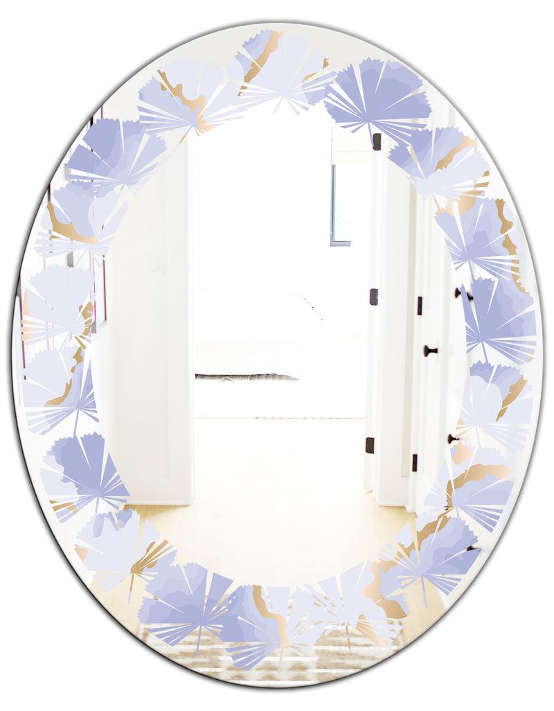 DesignQ Pastel Blue And Gold Abstract Shapes Pattern - Modern Round Or Oval Wall Mirror - Leaves