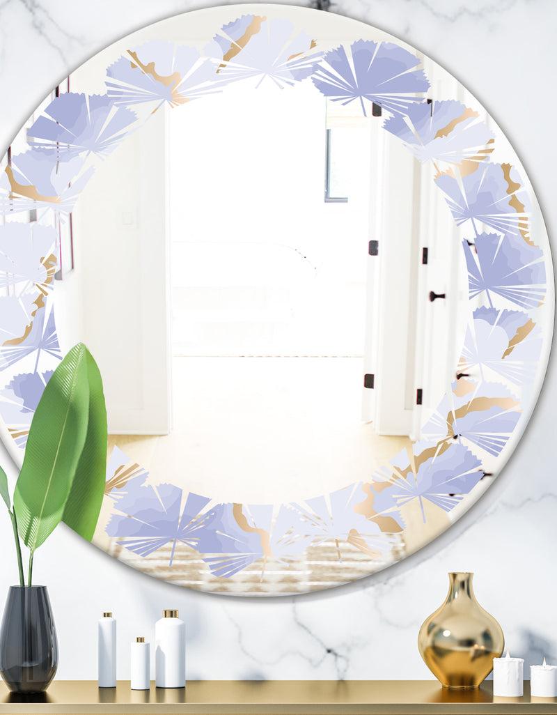 DesignQ Pastel blue and gold abstract shapes pattern - Modern Round or Oval Wall Mirror - Leaves