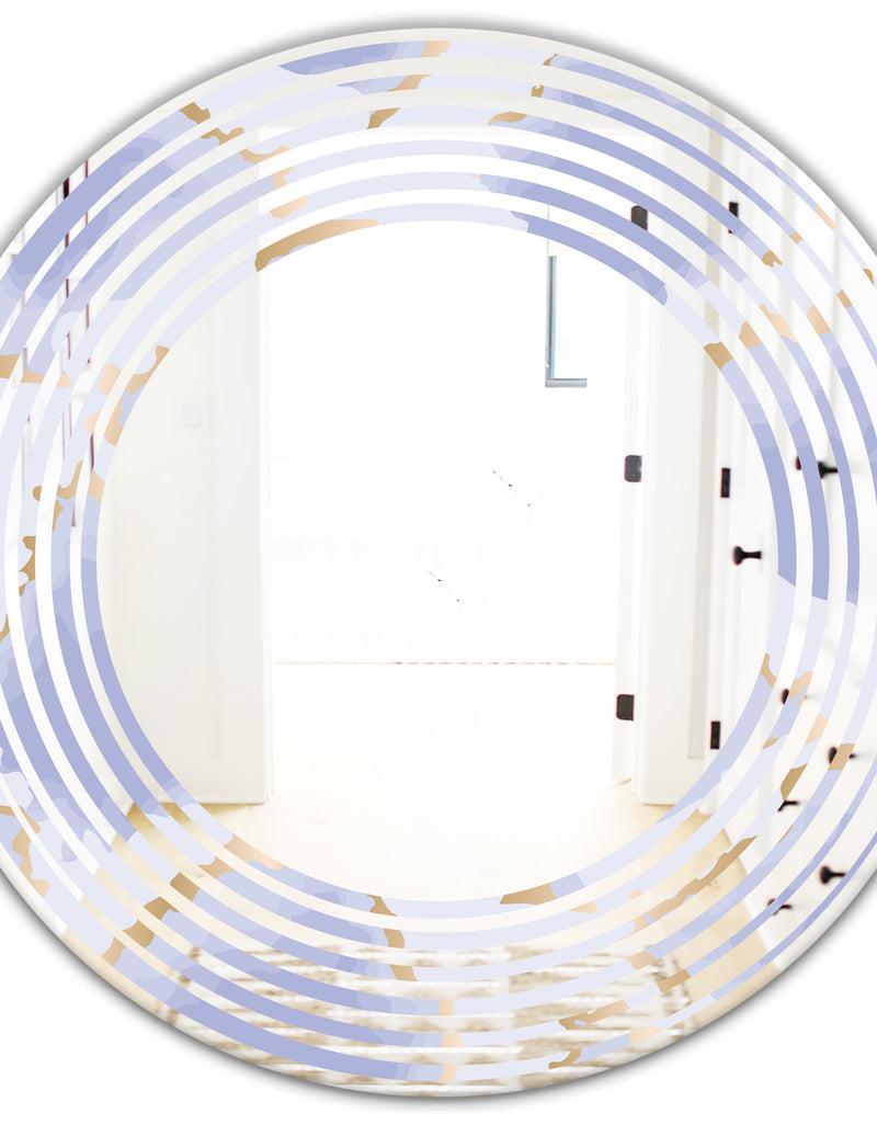 DesignQ Pastel Blue And Gold Abstract Shapes Pattern - Modern Round Or Oval Wall Mirror - Wave