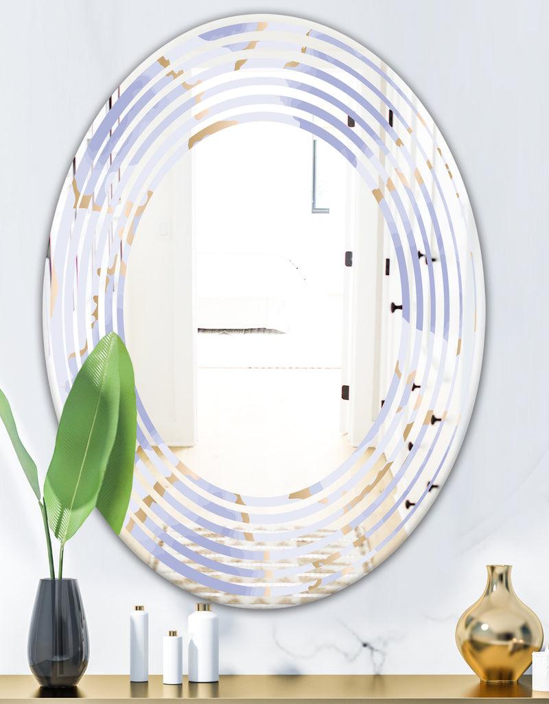 DesignQ Pastel Blue And Gold Abstract Shapes Pattern - Modern Round Or Oval Wall Mirror - Wave