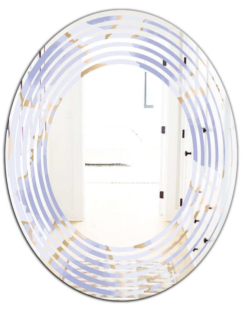 DesignQ Pastel Blue And Gold Abstract Shapes Pattern - Modern Round Or Oval Wall Mirror - Wave