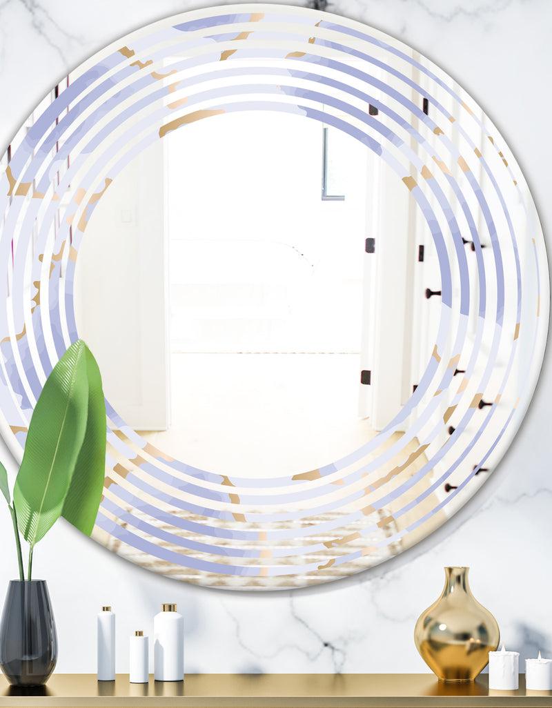 DesignQ Pastel blue and gold abstract shapes pattern - Modern Round or Oval Wall Mirror - Wave