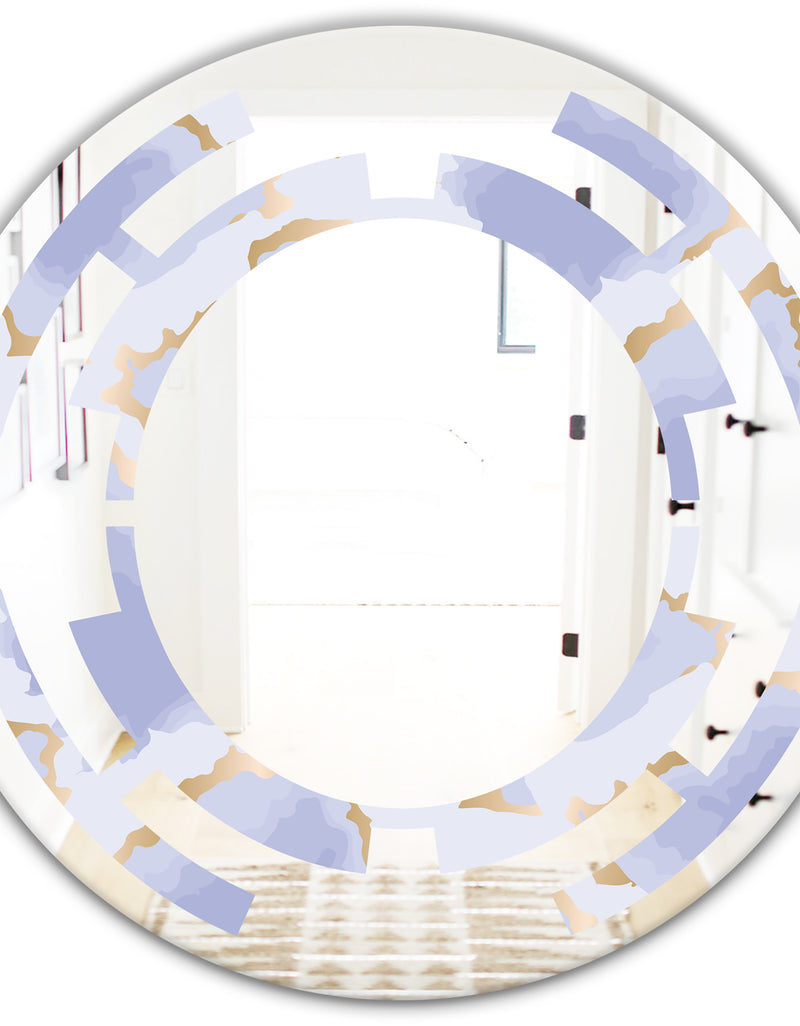 DesignQ Pastel Blue And Gold Abstract Shapes Pattern - Modern Round Or Oval Wall Mirror - Space
