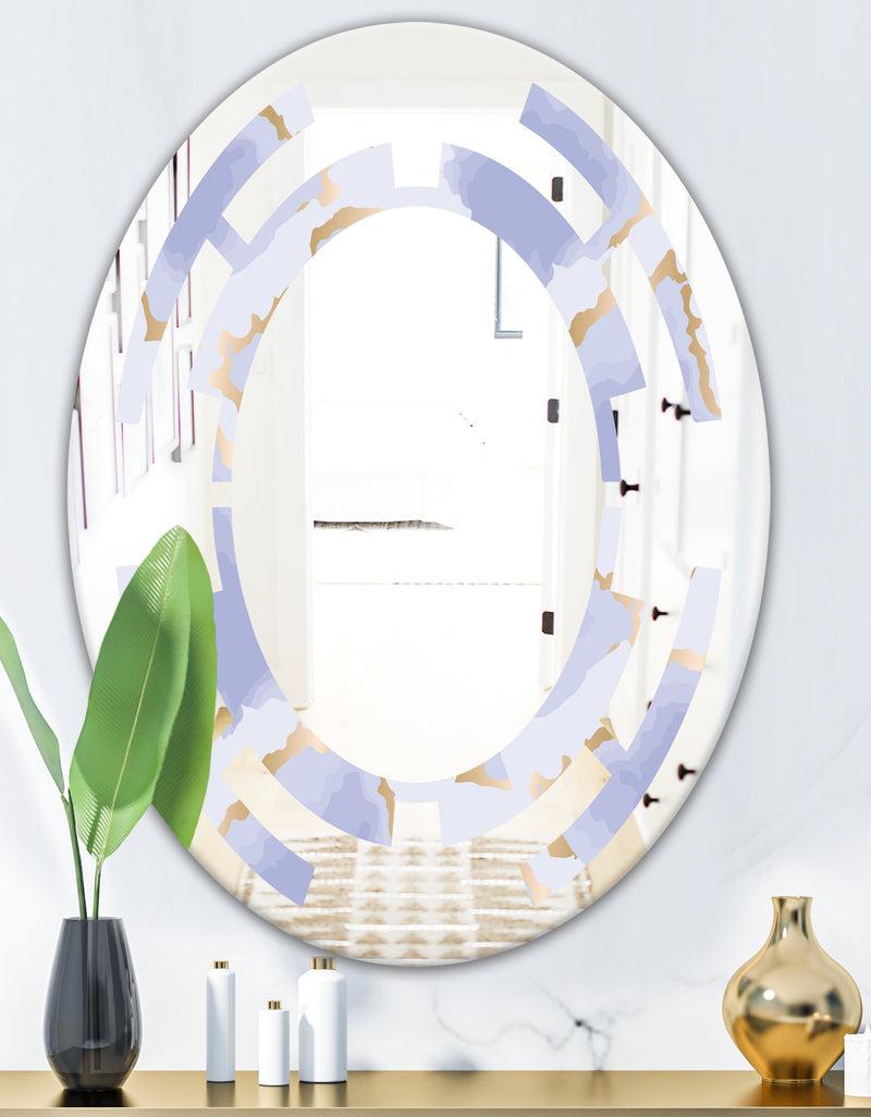 DesignQ Pastel Blue And Gold Abstract Shapes Pattern - Modern Round Or Oval Wall Mirror - Space