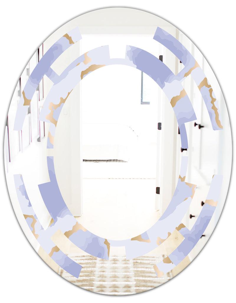 DesignQ Pastel Blue And Gold Abstract Shapes Pattern - Modern Round Or Oval Wall Mirror - Space