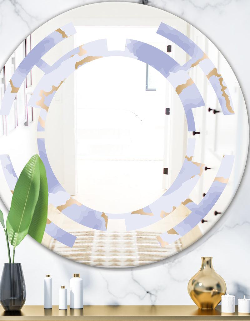 DesignQ Pastel blue and gold abstract shapes pattern - Modern Round or Oval Wall Mirror - Space