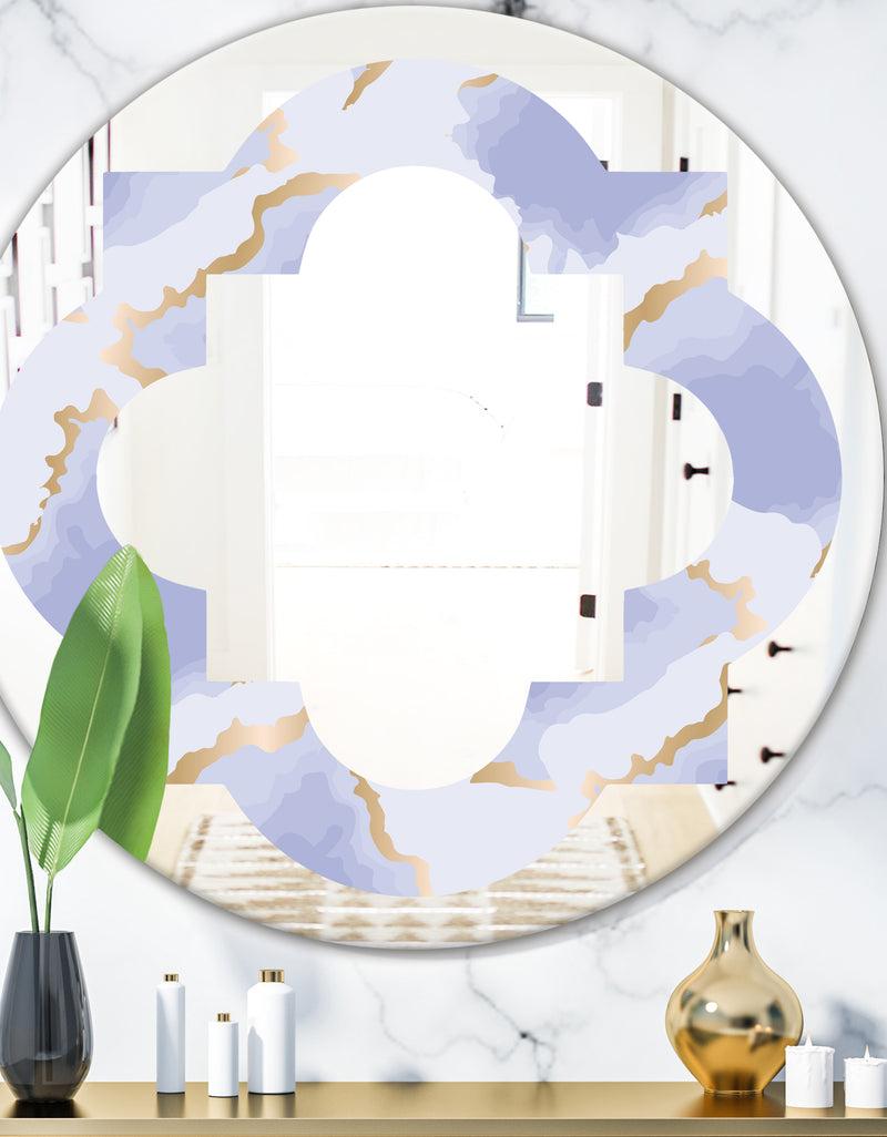 DesignQ Pastel blue and gold abstract shapes pattern - Modern Round or Oval Wall Mirror - Quatrefoil