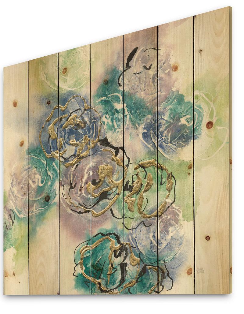 DesignQ Pastel Foral Composition I - Cabin & Lodge Print On Natural Pine Wood