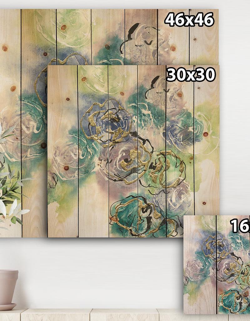 DesignQ Pastel Foral Composition I - Cabin & Lodge Print On Natural Pine Wood