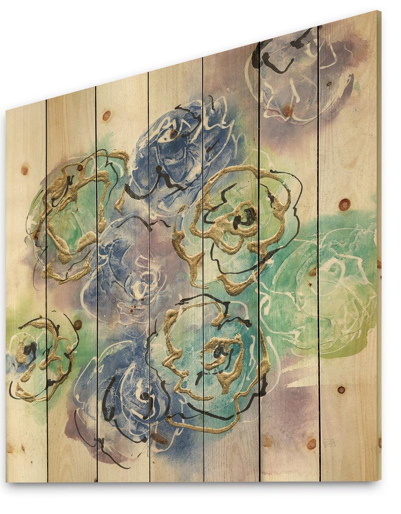 DesignQ Pastel Foral Composition II - Cabin & Lodge Print On Natural Pine Wood