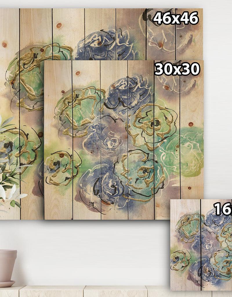 DesignQ Pastel Foral Composition II - Cabin & Lodge Print On Natural Pine Wood