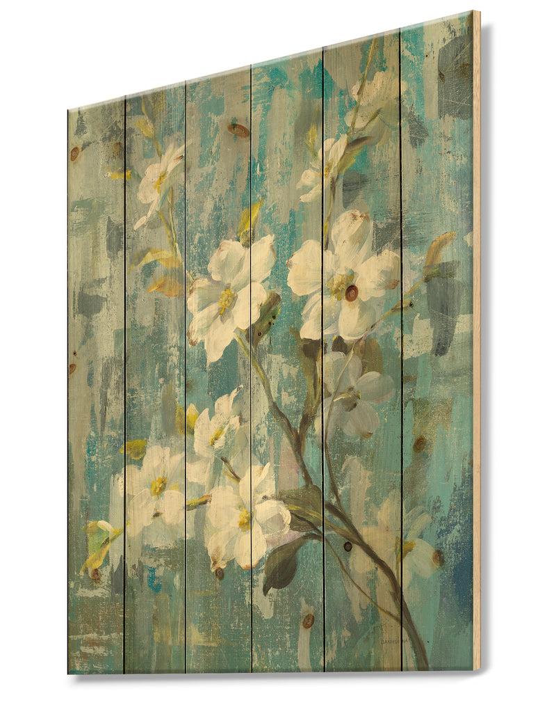 DesignQ Pastel Magnolia II - Floral & Botanical Print On Natural Pine Wood