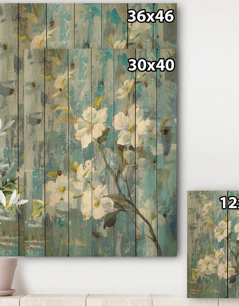 DesignQ Pastel Magnolia II - Floral & Botanical Print On Natural Pine Wood