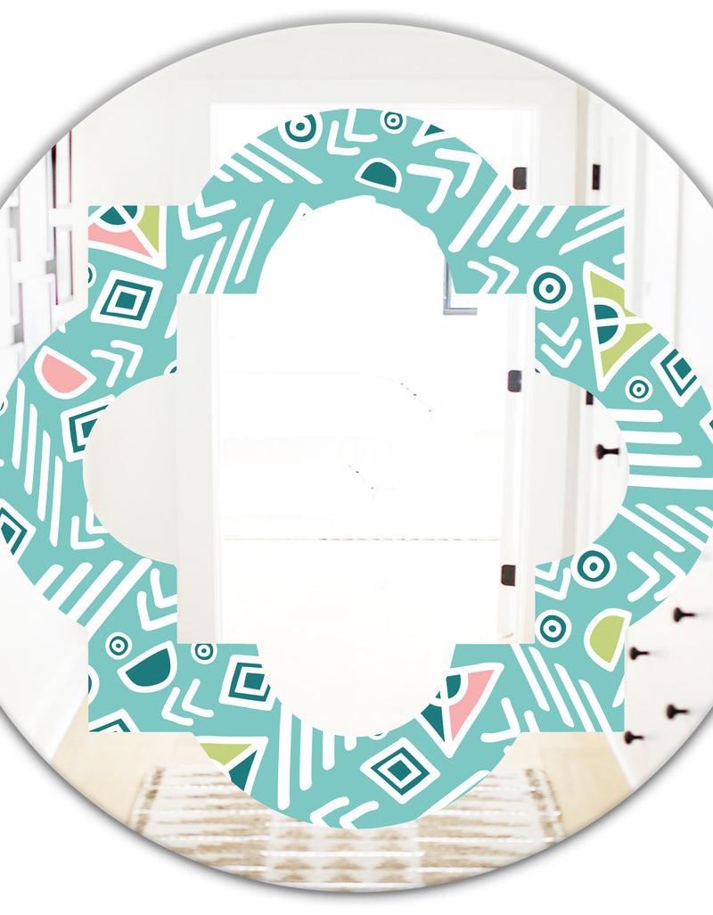 DesignQ Pastel Tribal Retro Pattern - Modern Round Or Oval Wall Mirror - Quatrefoil