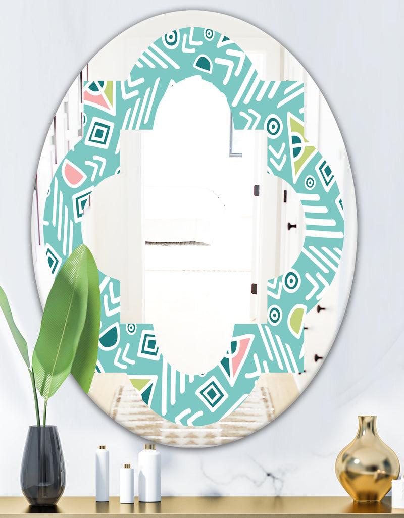 DesignQ Pastel Tribal Retro Pattern - Modern Round Or Oval Wall Mirror - Quatrefoil