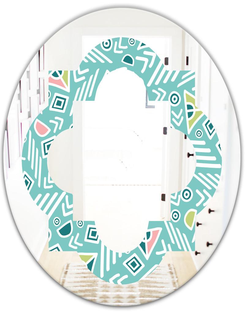DesignQ Pastel Tribal Retro Pattern - Modern Round Or Oval Wall Mirror - Quatrefoil