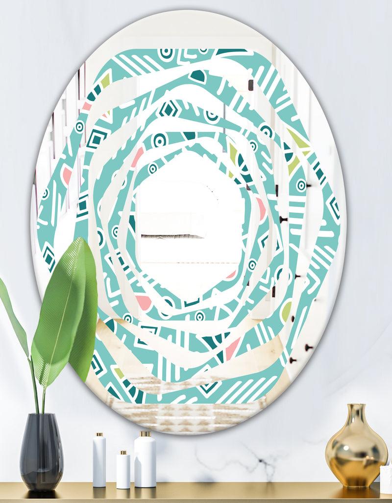 DesignQ Pastel Tribal Retro Pattern - Modern Round Or Oval Wall Mirror - Whirl