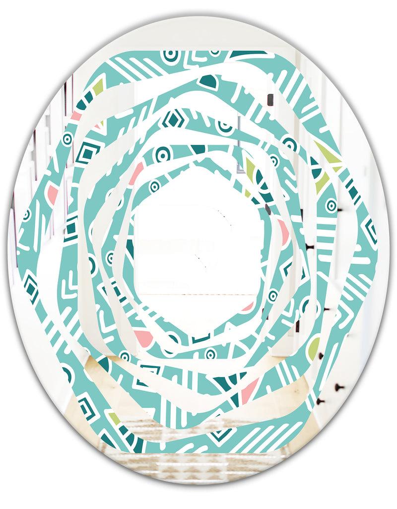 DesignQ Pastel Tribal Retro Pattern - Modern Round Or Oval Wall Mirror - Whirl