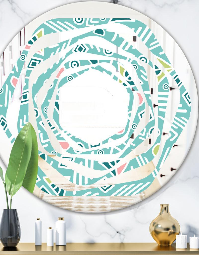 DesignQ Pastel Tribal Retro Pattern - Modern Round or Oval Wall Mirror - Whirl