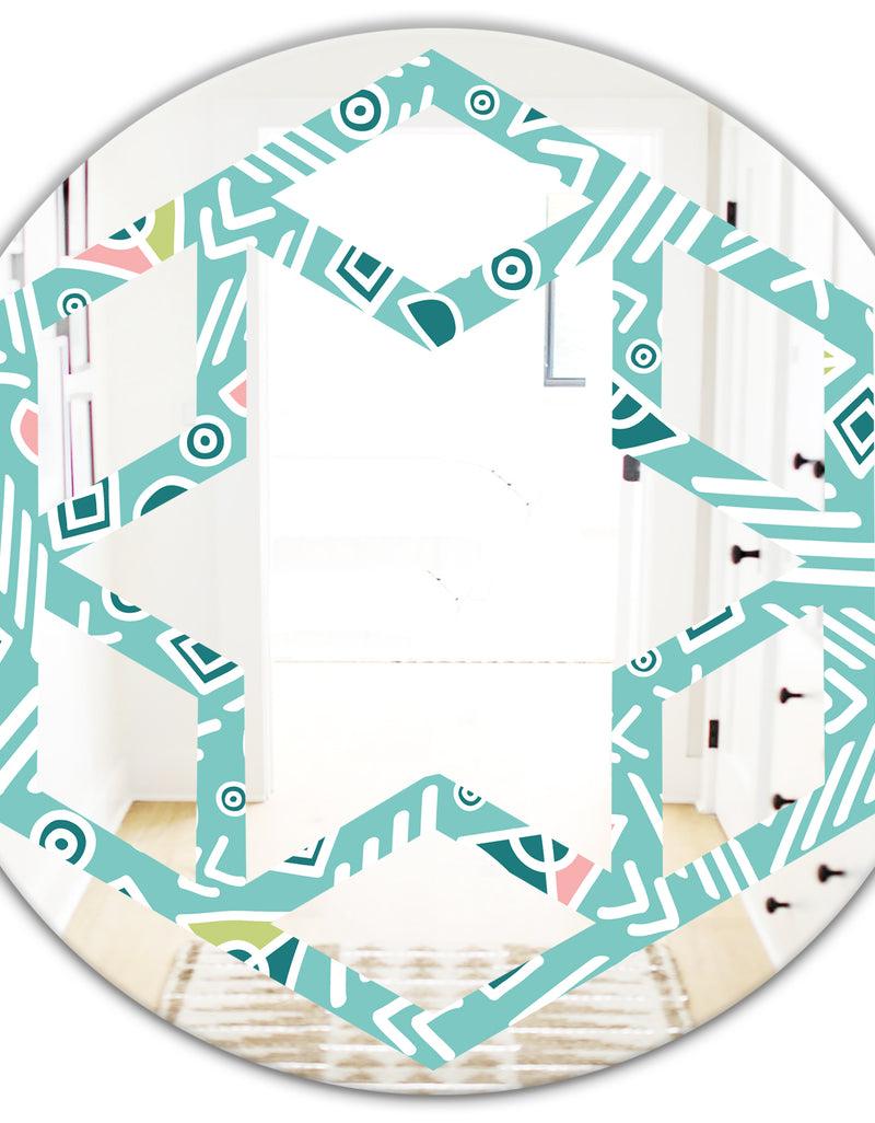 DesignQ Pastel Tribal Retro Pattern - Modern Round Or Oval Wall Mirror - Hexagon Star