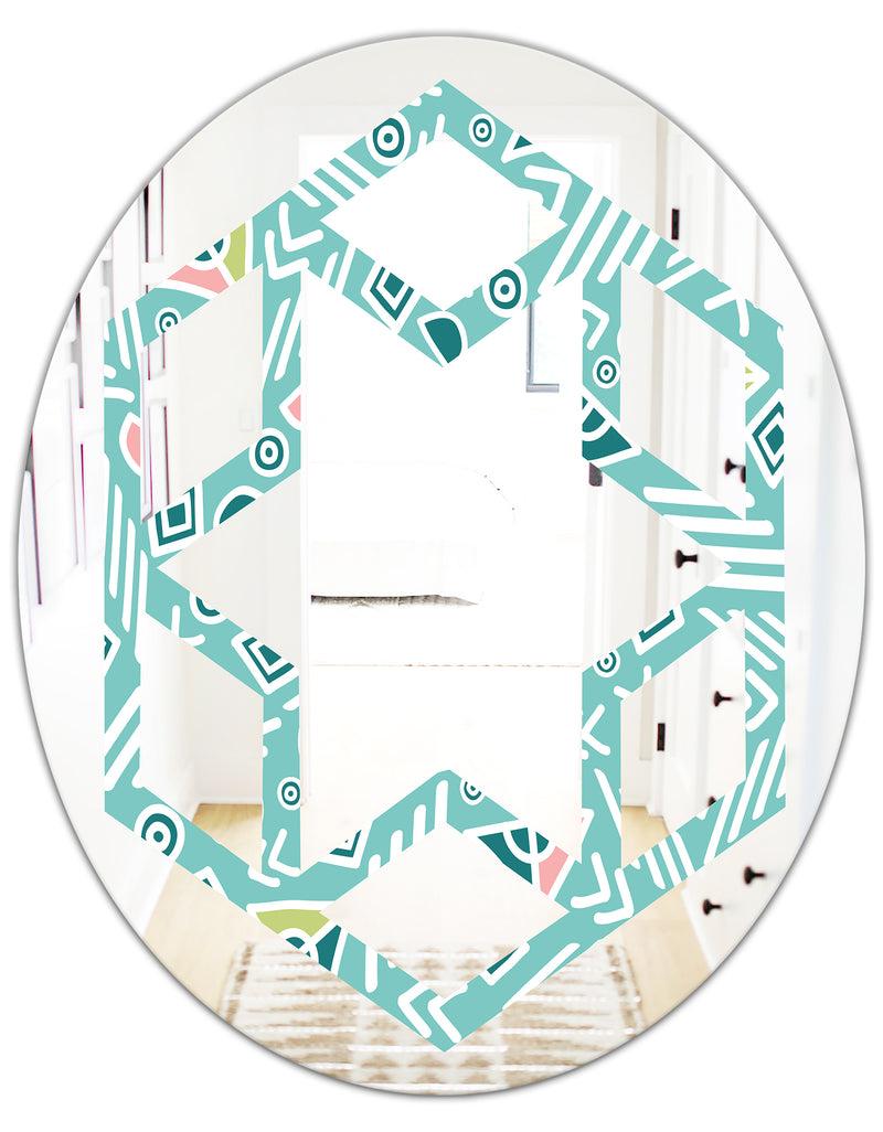 DesignQ Pastel Tribal Retro Pattern - Modern Round Or Oval Wall Mirror - Hexagon Star