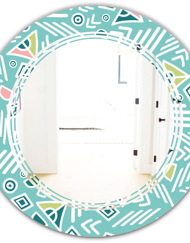 DesignQ Pastel Tribal Retro Pattern - Modern Round Or Oval Wall Mirror - Triple C