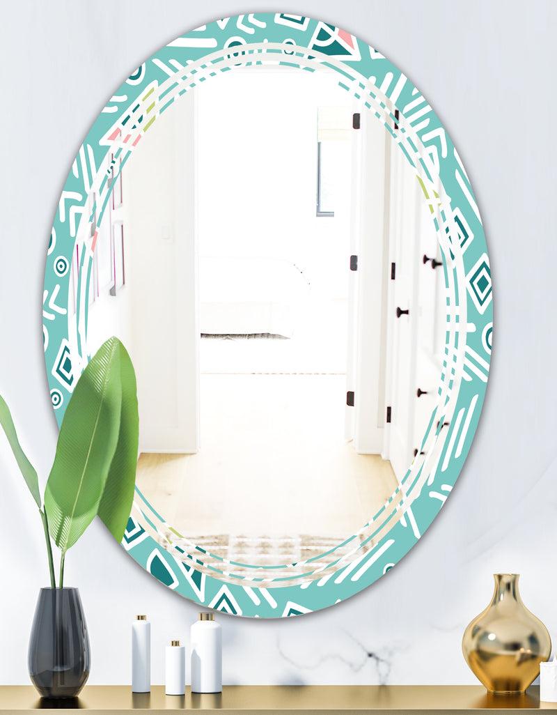 DesignQ Pastel Tribal Retro Pattern - Modern Round Or Oval Wall Mirror - Triple C