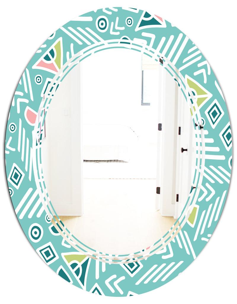 DesignQ Pastel Tribal Retro Pattern - Modern Round Or Oval Wall Mirror - Triple C