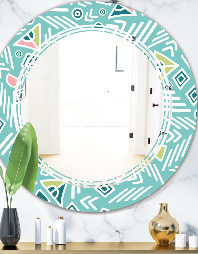 DesignQ Pastel Tribal Retro Pattern - Modern Round or Oval Wall Mirror - Triple C