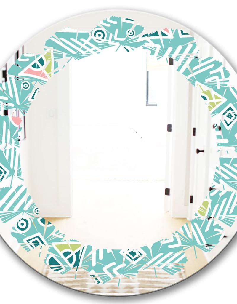 DesignQ Pastel Tribal Retro Pattern - Modern Round Or Oval Wall Mirror - Leaves