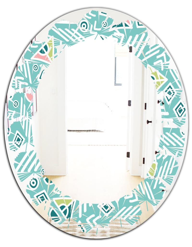 DesignQ Pastel Tribal Retro Pattern - Modern Round Or Oval Wall Mirror - Leaves