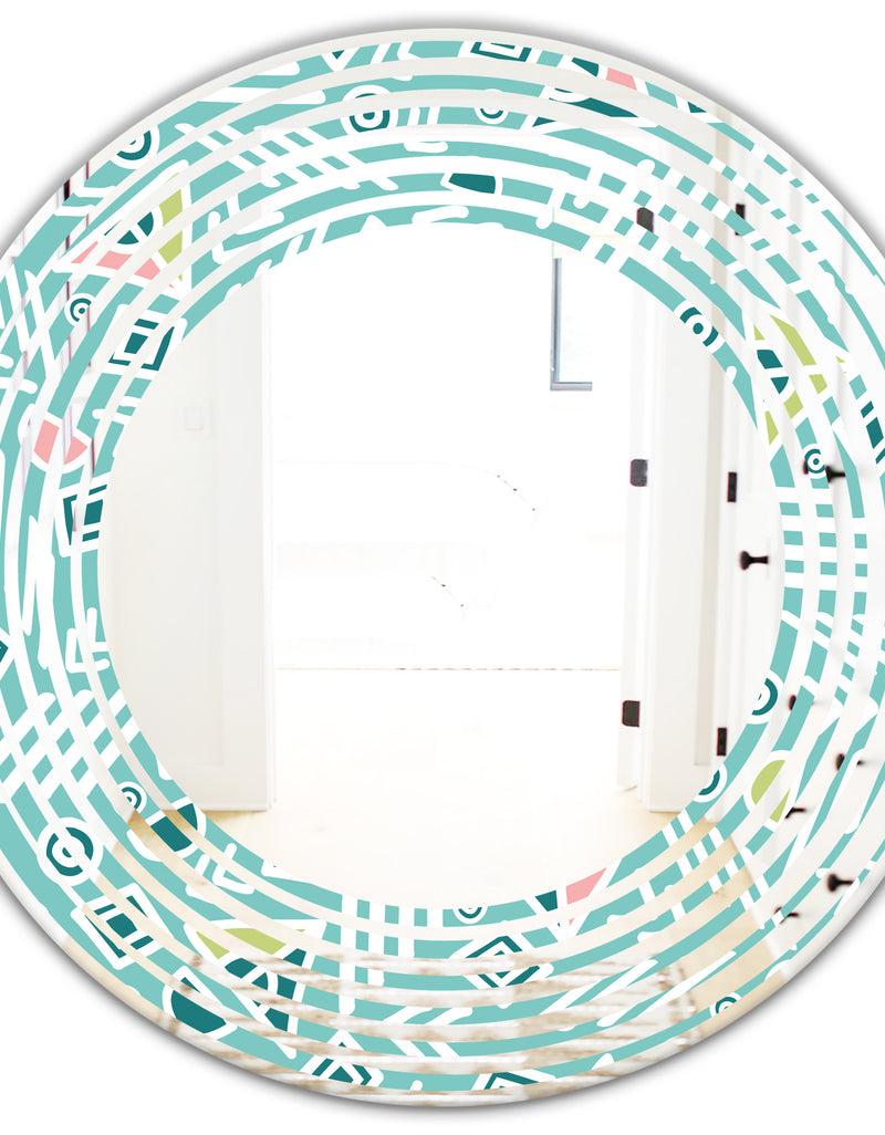 DesignQ Pastel Tribal Retro Pattern - Modern Round Or Oval Wall Mirror - Wave