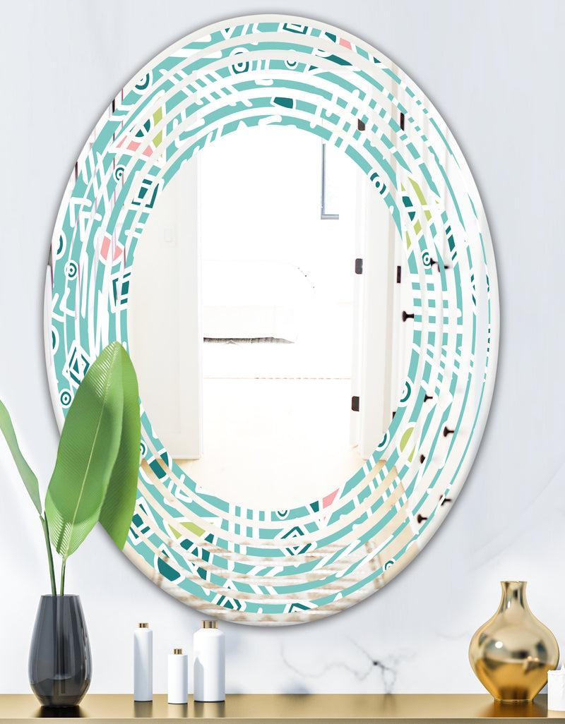 DesignQ Pastel Tribal Retro Pattern - Modern Round Or Oval Wall Mirror - Wave