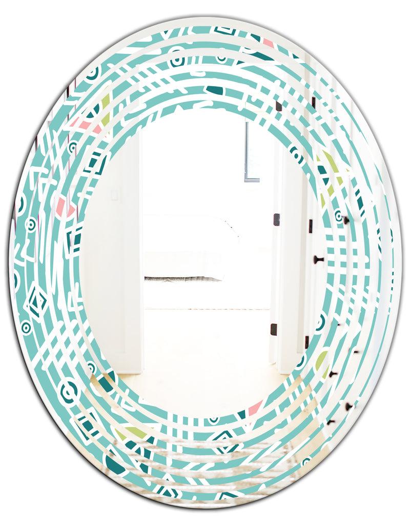 DesignQ Pastel Tribal Retro Pattern - Modern Round Or Oval Wall Mirror - Wave