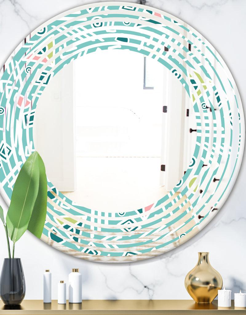 DesignQ Pastel Tribal Retro Pattern - Modern Round or Oval Wall Mirror - Wave