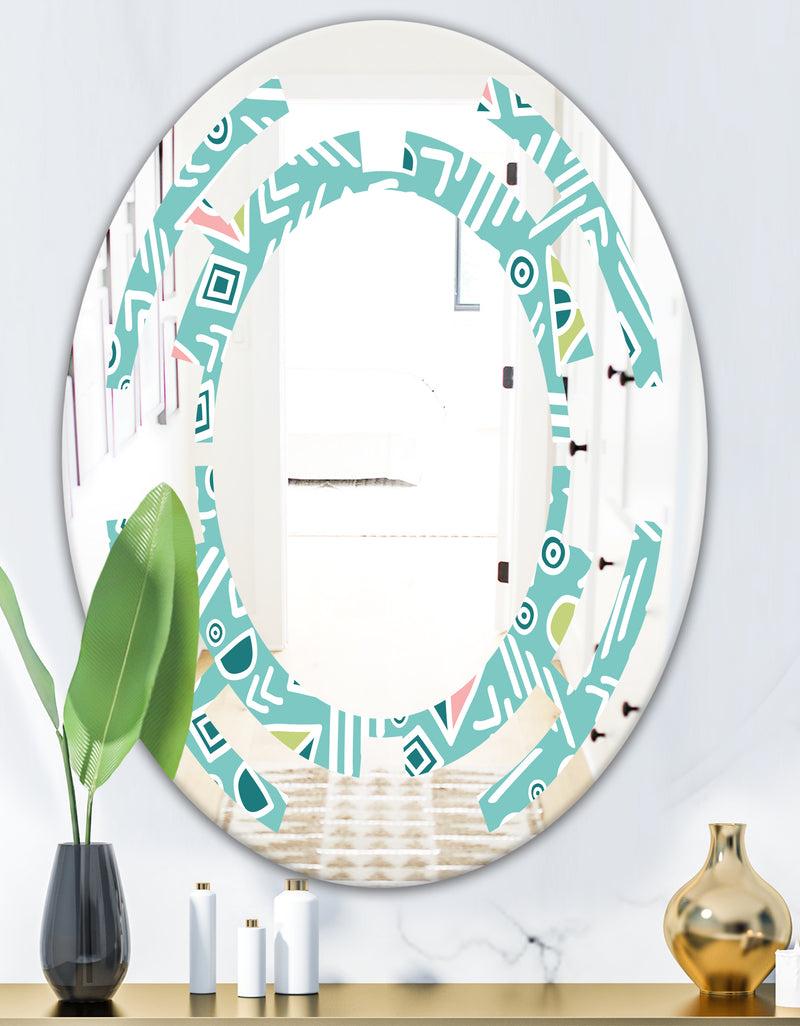 DesignQ Pastel Tribal Retro Pattern - Modern Round Or Oval Wall Mirror - Space