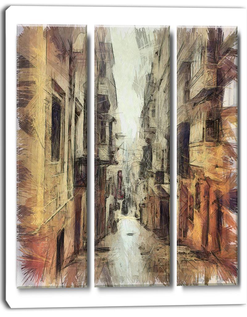 DesignQ Path In Street Watercolor Stretch - Large Cityscape Artwork On Canvas